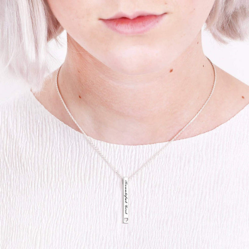 [Australia] - 925 Sterling Silver Vertical Bar Necklace Engraved Message Inspirational Jewelry Gifts for Women Beautiful Girl You Can Do Hard Things 