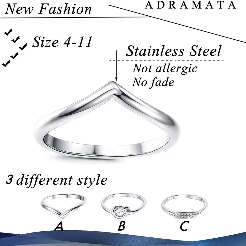 [Australia] - Adramata 3 Pcs Stainless Steel Engagement Wave Ring for Women Cute Thumb Band Rings Set 4 