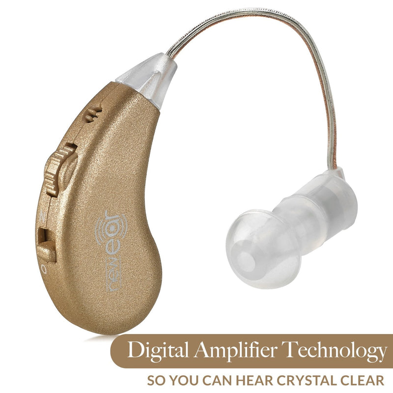 [Australia] - Digital Hearing Amplifiers - Rechargeable BTE Personal Sound Amplifier Pair with USB Dock - Premium Gold Behind The Ear Sound Amplification - by NewEar 