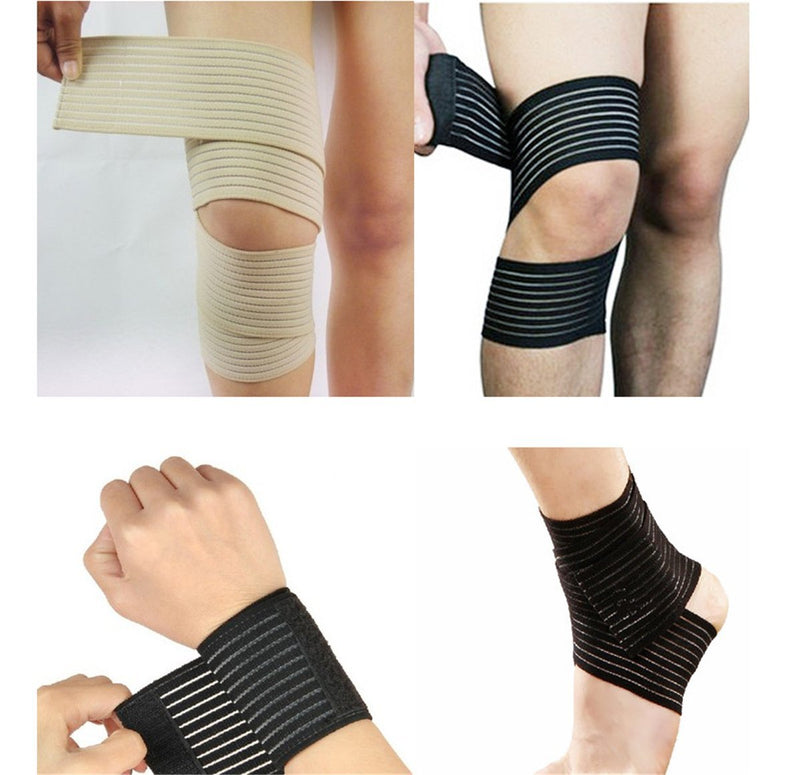 [Australia] - VIEEL 1 Pair Ankle Brace - Elastic Breathable Wrap Compression Knee Elbow Wrist Ankle Hand Support Wrap Sports Bandage Strap with Loop Fastening Strap (Beige) Beige 