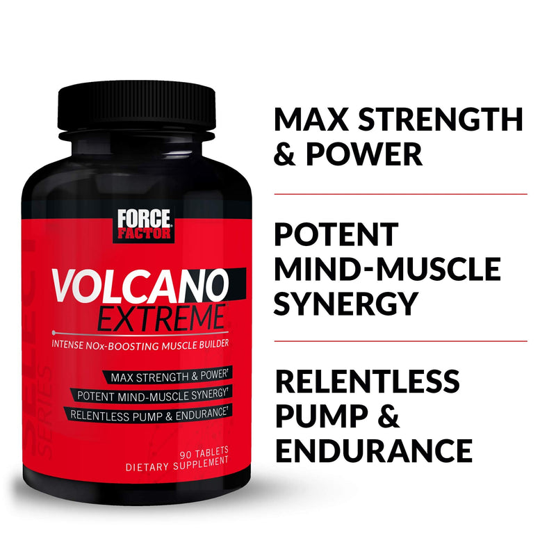 [Australia] - VolcaNO Extreme Pre Workout Nitric Oxide Booster Supplement for Men with Creatine, L-Citrulline, and Huperzine A for Better Muscle Pumps, Strength, Focus, Workout Performance, Force Factor, 90 Tablets 90 Count (Pack of 1) 