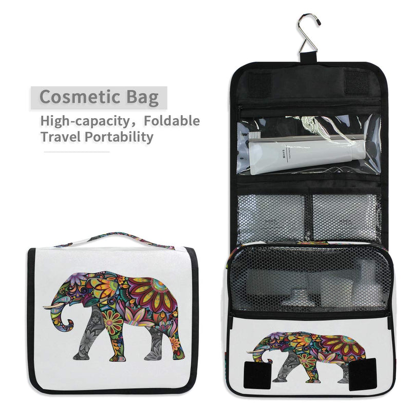 [Australia] - CUTEXL Cosmetic Bag Tribal Floral Indian Animal Elephant Large Hanging Wash Gargle Bag Portable Travel Toiletry Bag Makeup Case Organizer for Women Lady Elephant 2 