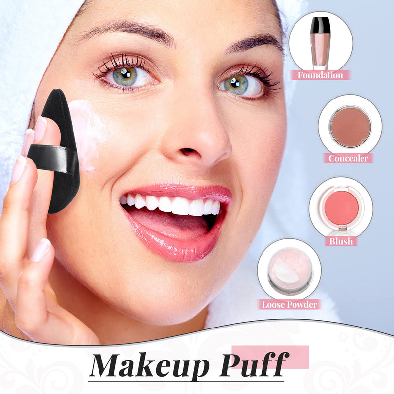 [Australia] - Patelai 2 Pcs Powder Puff Makeup Puff Triangle Powder Puff Soft Powder Sponge Reusable Triangle Sponges with Strap for Loose Powder Cosmetic Foundation Wet Dry Makeup (Black) Black 