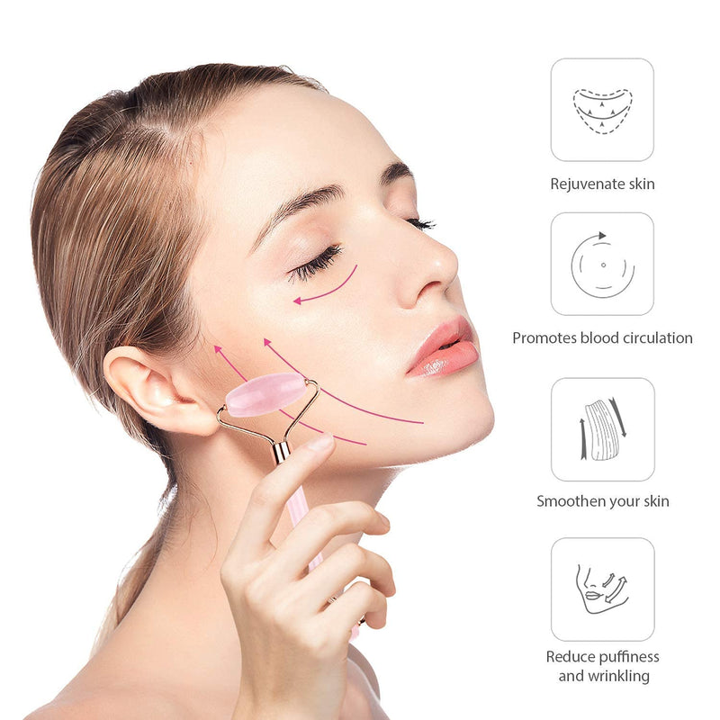 [Australia] - Jade Roller & Gua Sha, Face Roller, Facial Beauty Roller Skin Care Tools, BAIMEI Rose Quartz Massager for Face, Eyes, Neck, Body Muscle Relaxing and Relieve Fine Lines and Wrinkles 1-2pcs-pink 