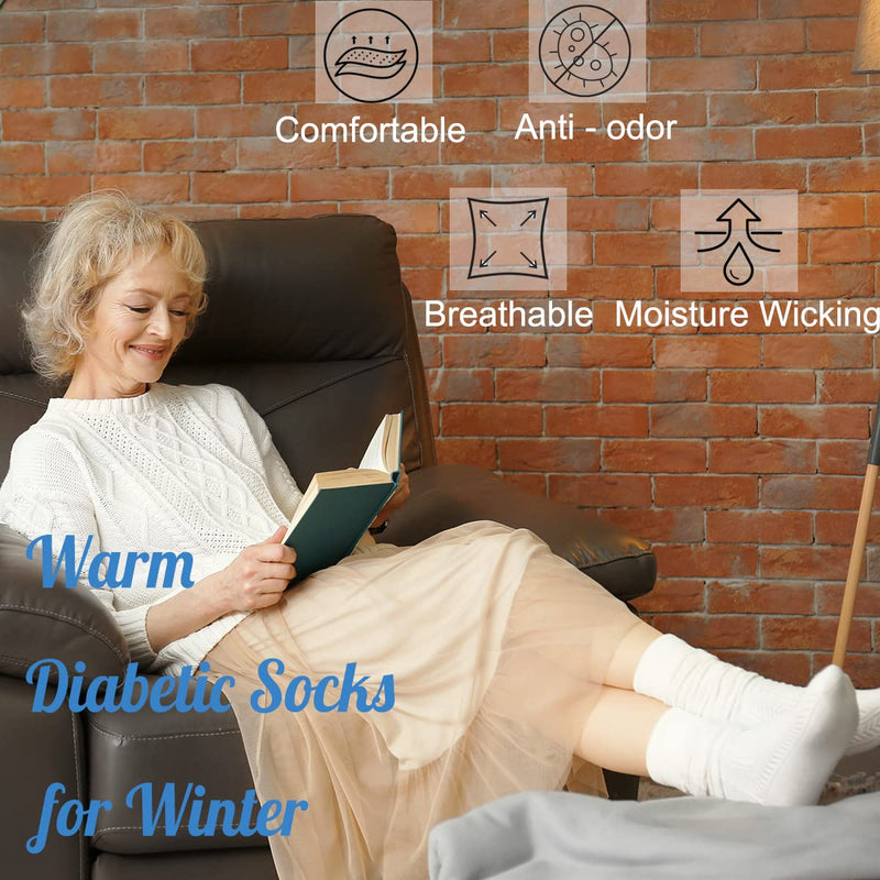 [Australia] - Athlemo Women&Men Bamboo Diabetic Socks 2 Pairs Loose Fit Non-Binding Over the Knee Seamless Breathable Anti-odor White(2 Pairs) 10-13 