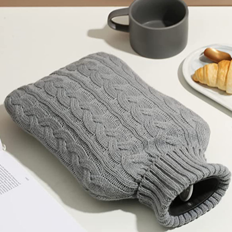 [Australia] - Samply Hot Water Bottle with Knitted Cover, 1.8L Hot Water Bag for Hot and Cold Compress, Hand Feet Warmer, Neck and Shoulder Pain Relief, Gray 2L 