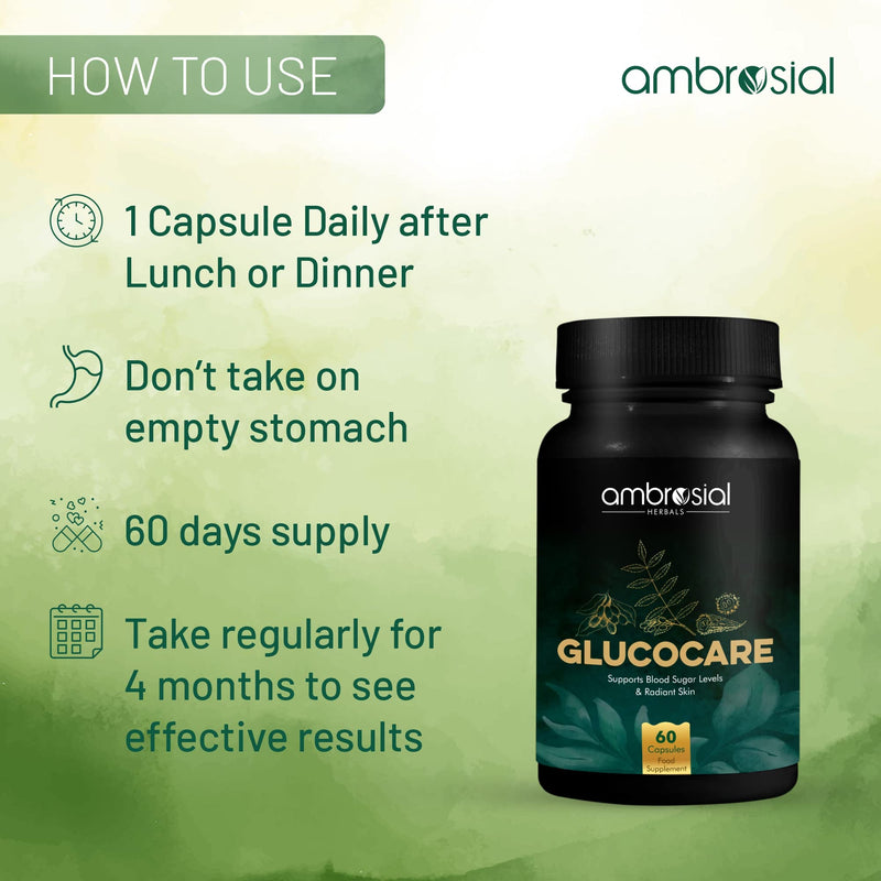 [Australia] - Ambrosial Glucocare | Bitter Melon | Neem | Black Plum (Jamun) | Sugar & Diabetes Support | Helps in Balancing Blood Sugar | 100 % Natural Ingredients | 60 Tablets 