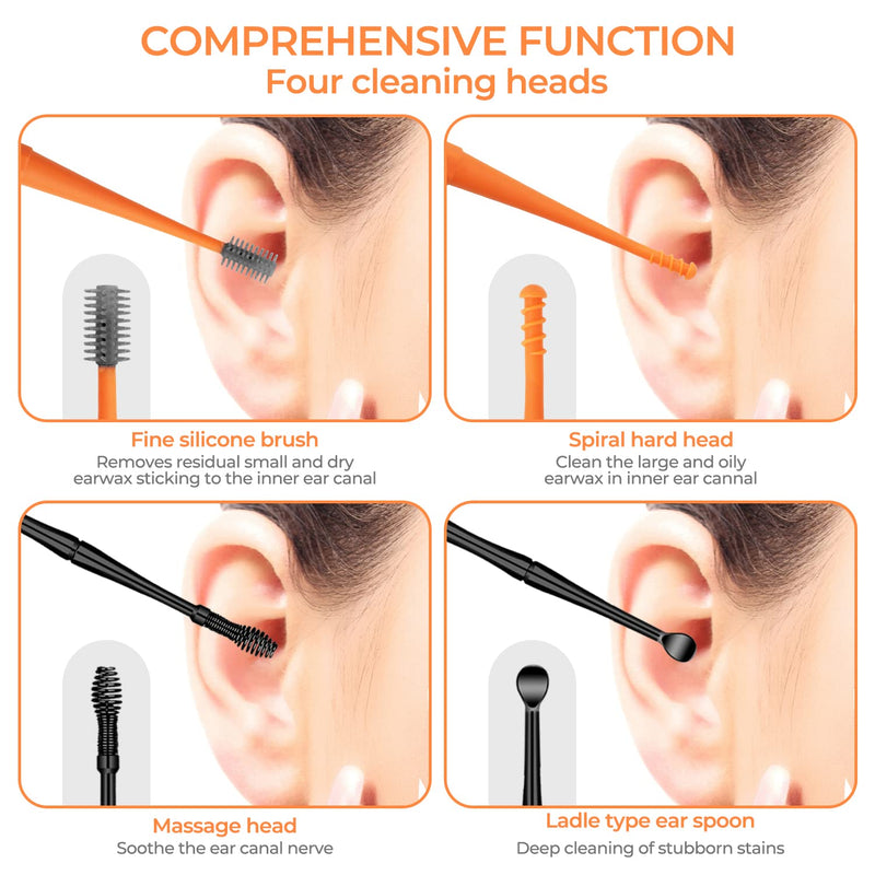 [Australia] - Q Grips Earwax Removal Kit Ears Cleaner 2 Pieces Ear Remover Pick Tool Set Reusable Soft Silicone with Exquisite Leather case for Olders Adult Kids Orange 