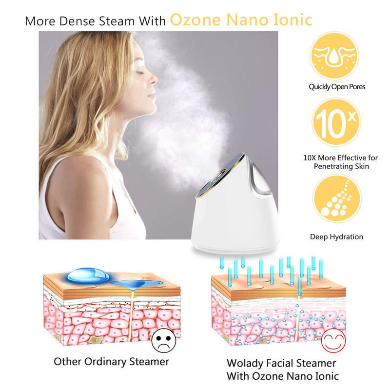 [Australia] - Wolady Facial Steamer, Nano Ionic Face Steamer Sauna Hot Mist for Face Spa Moisturzing Opening Pores with 4 Pcs Extraction Tools 