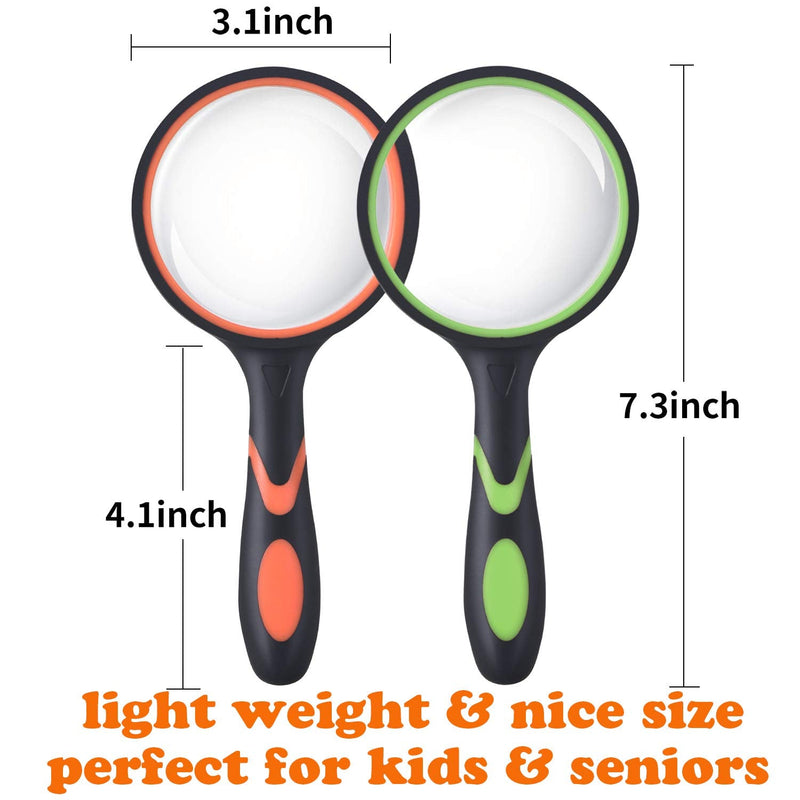 [Australia] - Ocim (2 Pcs) 10X Magnifying Glass, Handheld Reading Magnifier, 75mm Magnify Glasses Lens, Rubbery with Non-Slip Soft Handle for Seniors Reading and Kids Nature Exploration 