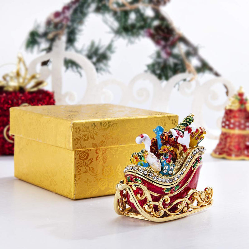 [Australia] - Hinged Xmas Bear on Sleigh Trinket Box Hand-Pasted Rhinestones Bejewelled Crystal Jewelry Storage Box 