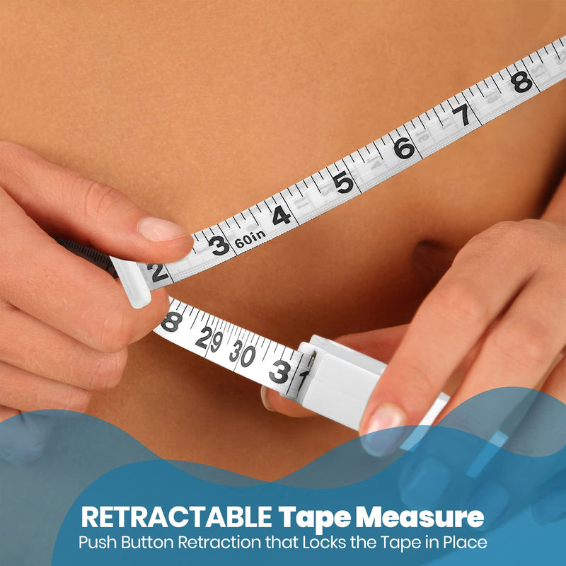 [Australia] - Pro Skinfold Caliper and Body Measurement Tape - Precision Body Fat Tool Plus BMI Chart - Accurately Measure and Gauge Body Fat Help Track Weight Loss, Achieve Fitness Goals for Men and Women, White 