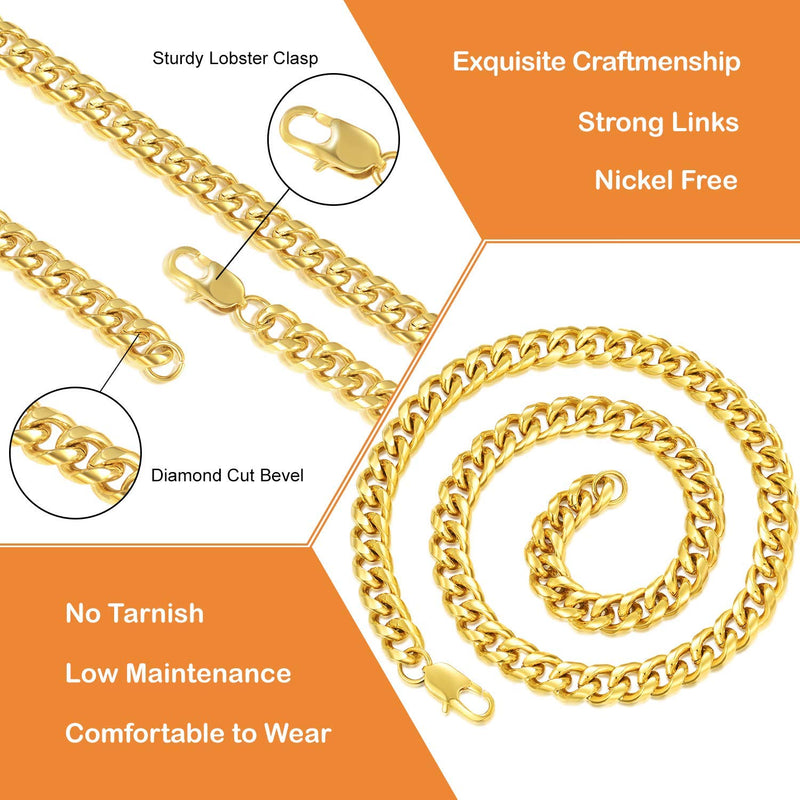 [Australia] - Jewlpire Mens Chain, Gold Chain for Men, Miami Silver Cuban Link Chain Necklace for Men Boys Women, 18K Gold Plated/316L Stainless Steel, 4/6/9mm Width, 18/20/22/24/26/30 Inch 18.0 Inches 4mm-18k gold plated 