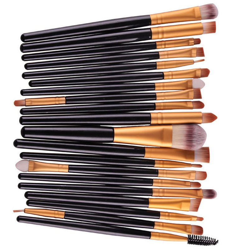 [Australia] - KOLIGHT Pack of 20pcs Cosmetic Eye Shadow Sponge Eyeliner Eyebrow Lip Nose Foundation Powder Makeup Brushes Sets (Black&Gold) Black&Gold 