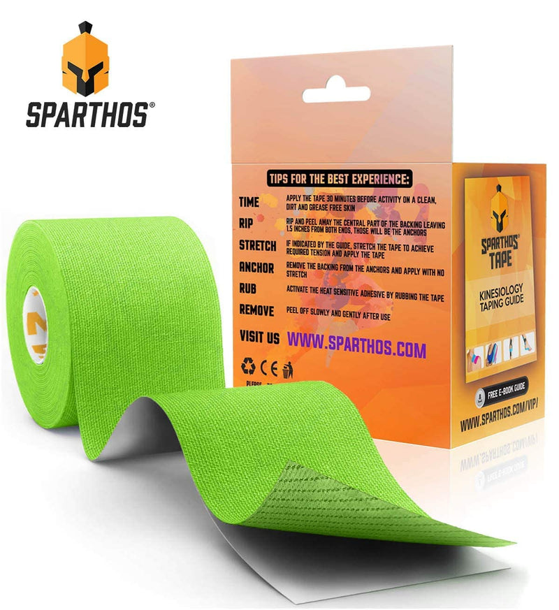 [Australia] - Sparthos Kinesiology Tape [Lime Green - 16.4ft Uncut Roll] x Ice Packs for Injuries [Size Medium + Cover] 