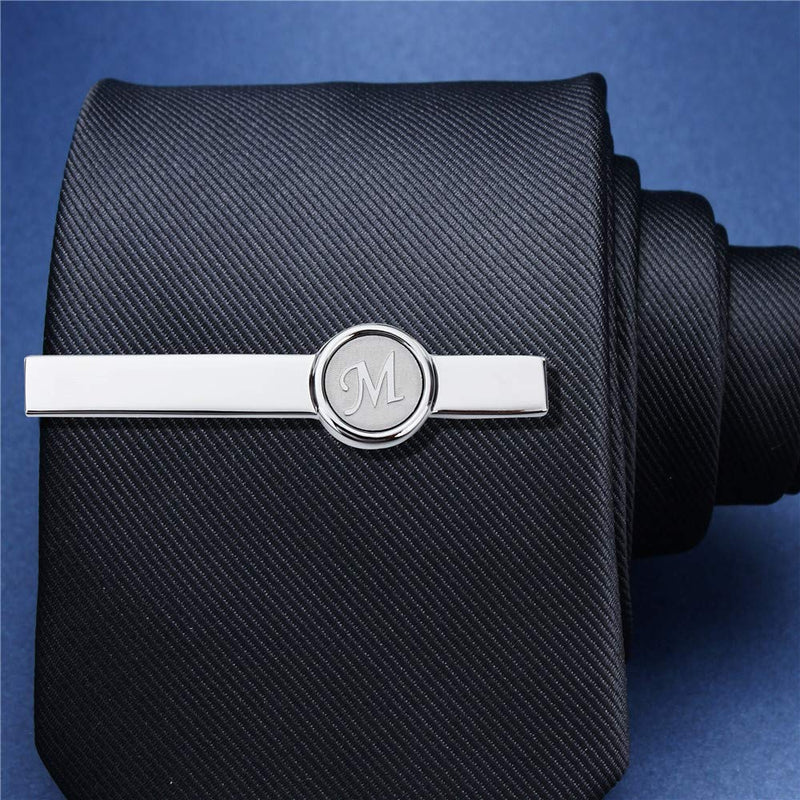 [Australia] - AMITER Mens Classic Cufflinks/Tie Clip/Cufflinks and Tie Clip Set for Men Silver Initials A-Z Formal Business Wedding Tuxedo Shirts M (tie clip) 