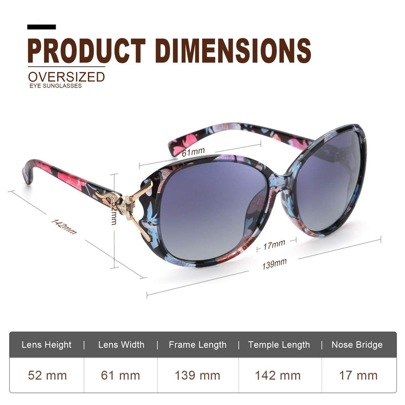 [Australia] - FIMILU Classic Oversized Sunglasses for Women Polarized 100% UV400 Protection Lenses Ladies Fashion Retro HD Sun Glasses A0 Floral Frame Oversized Polarized Sunglasses 