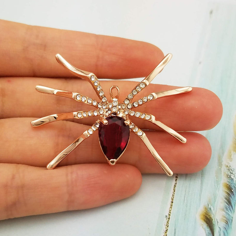 [Australia] - SELOVO Party Spider Red Cz Stone Crystal Brooch Pin Gold Tone 