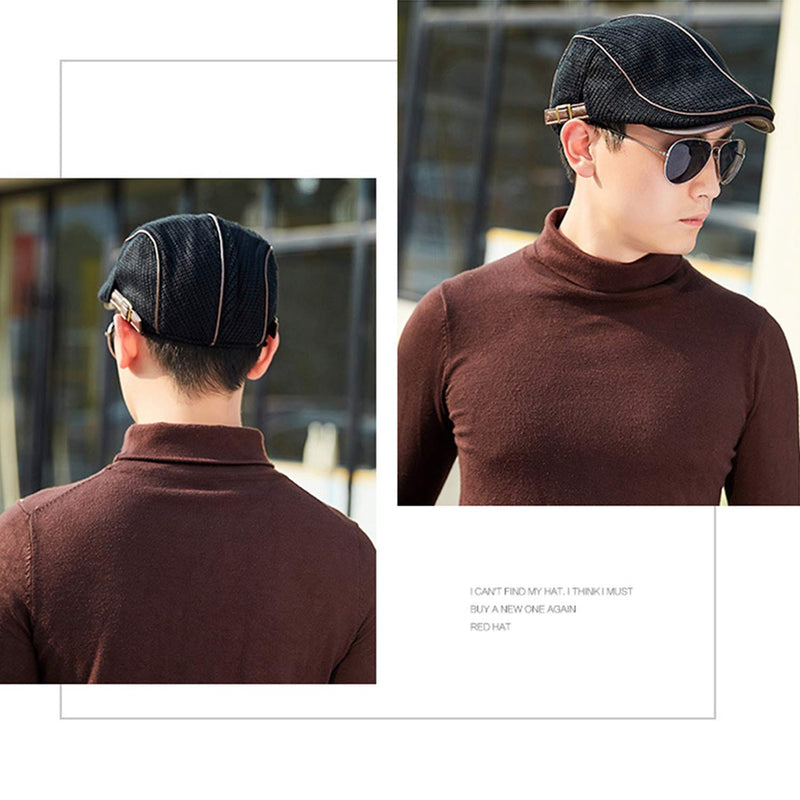 [Australia] - M MOACC Men Beret Hat Cotton Buckle Adjustable Newsboy Hats Cabbie Gatsby Cap Hat-t9-black 