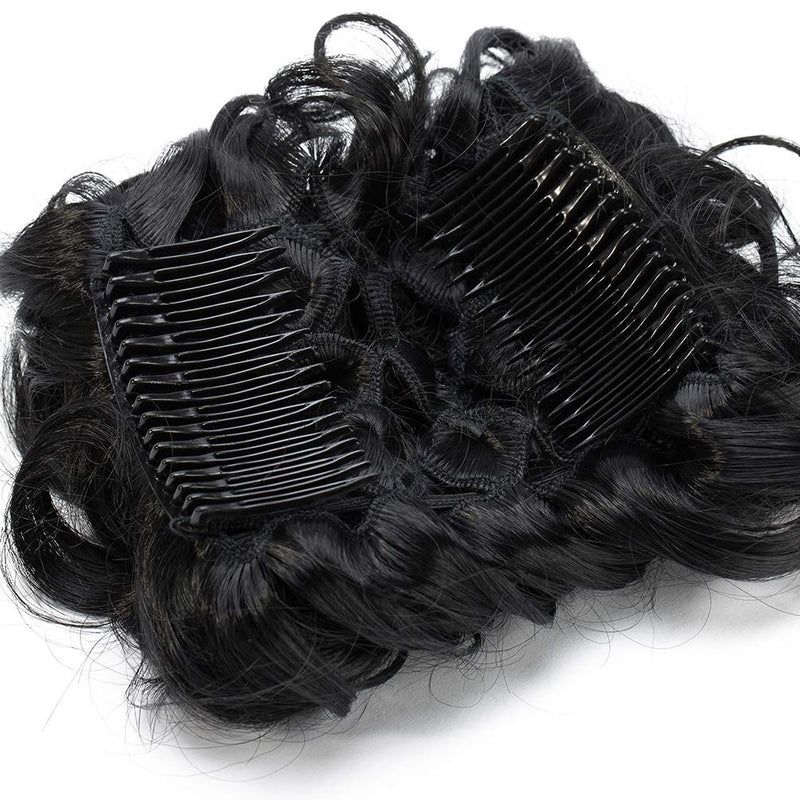 [Australia] - Short Messy Curly Dish Hair Bun Extension Easy Stretch hair Combs Clip in Ponytail Extension Scrunchie Chignon Tray Ponytail Hairpieces Black Black-#1 