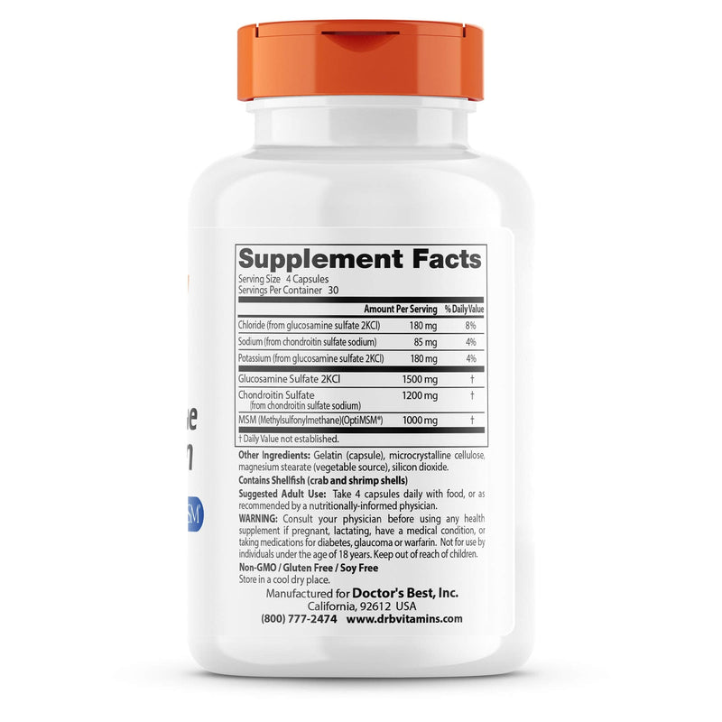 [Australia] - Doctor's Best Glucosamine Chondroitin Msm with OptiMSM Capsules, Supports Healthy Joint Structure, Function & Comfort, Non-GMO, Gluten Free, Soy Free, 120 Count (Pack of 1) 