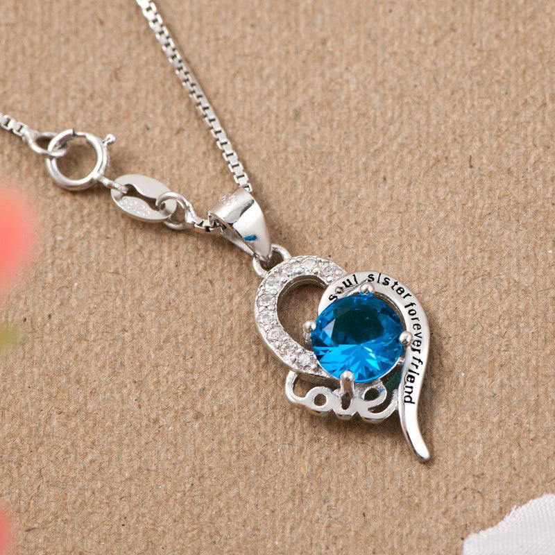 [Australia] - CharmSStory Soul Sister Forever Friend Sterling Silver Heart Engraved Necklace for Women, 18" Blue 