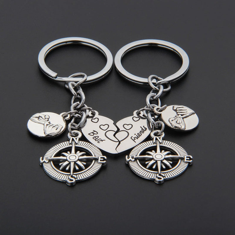 [Australia] - WUSUANED Broken Heart Best Friends Pinky Promise Compass Keychain Set Friendship Gift Jewelry best friends keychain set 