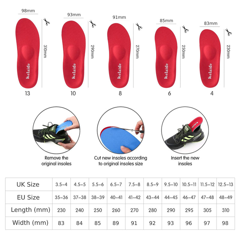 [Australia] - Orthotic Insoles, High Arch Support Soft Insert for Flat Feet, Plantar Fasciitis, Feet Pain, Foot Valgus, Over Pronation, Walking Fit Insoles for Men and Women UK-4-230mm Red 