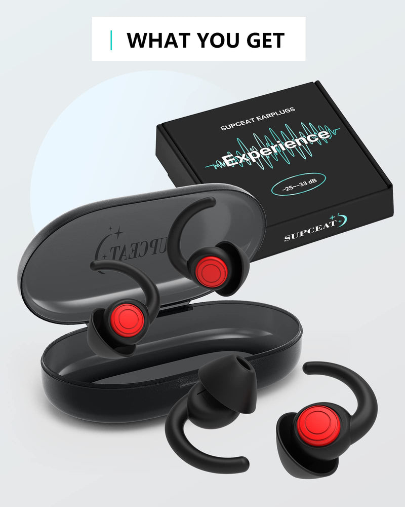 [Australia] - SUPCEAT Ear Plugs for Sleeping Noise Canceling, 2 Pairs Reusable&Washable Earplugs Sound Blocking Sleeping, Soft Silicone Noise Reduction Ear Plug for Sleep, Music, Parties, Festivals, Concerts(Black) Black 