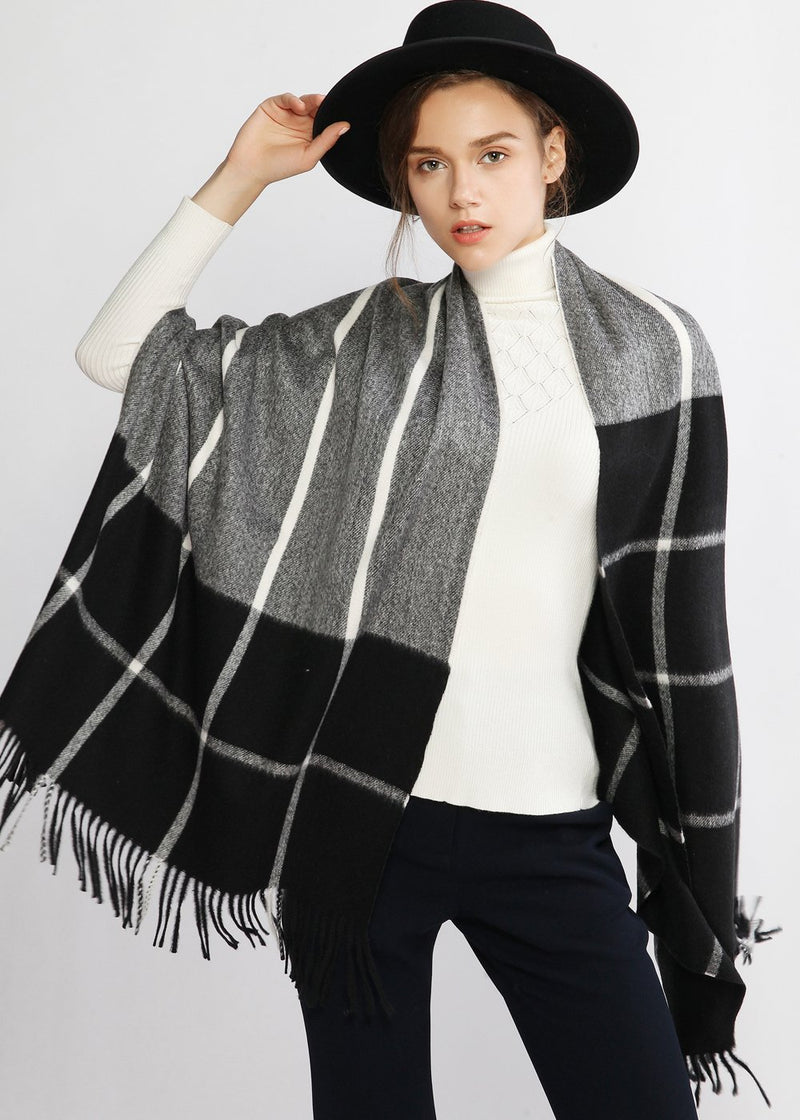 [Australia] - RIIQIICHY Women Scarf Winter Thick Oversized Pashmina with Tassel Plaid Striped Blanket Shawl Wrap Black 