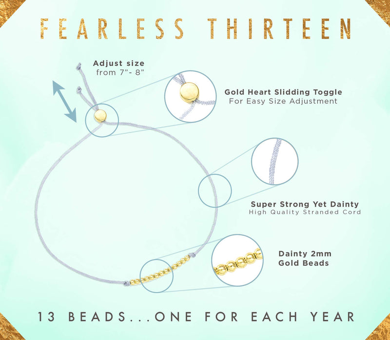 [Australia] - Lucky Feather Gifts for 13 Year Old Girl; 13th Birthday Bracelet with 13 Dainty 14K Gold Dipped Beads on Adjustable Cord; Bat Mitzvah Gift gold-plated-base 