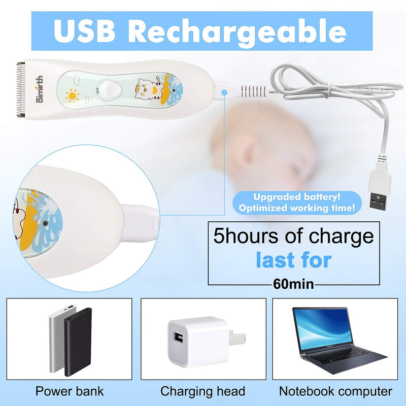 [Australia] - Bimirth Baby Hair Clipper, Silent Hair Clippers for Children, Quiet Kids Hair Trimmer, Cordless Toddler Haircut Machine in Bag for Easy Storage, USB Rechargeable, Waterproof, 3 Guide Combs (with Bag) white-S11 
