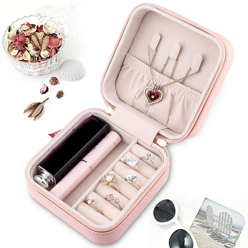 [Australia] - JIDUO Duomiila Small Jewelry Box, Travel Mini Organizer Portable Display Storage Case for Rings Earrings Necklace,Gifts for Girls Women (Pink-1) Pink-1 