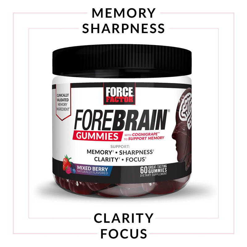 [Australia] - Forebrain Gummies Nootropic Brain Support Supplement for Memory and Focus, Brain Vitamin with COGNIGRAPE and Huperzine A, Focus Gummies to Support Recall and Sharpness, Force Factor, 60 Gummies 60 Count (Pack of 1) 