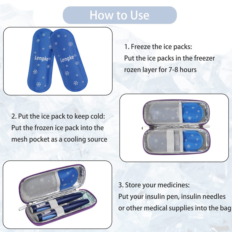 [Australia] - BOMKEE Insulin Cooler Travel Case, Diabetic Insulin Pen Case Portable Insulin Cooling Bag Carrying Organizer for Insulin Pens Diabetic Supplies with 2 Ice Pack Purple 