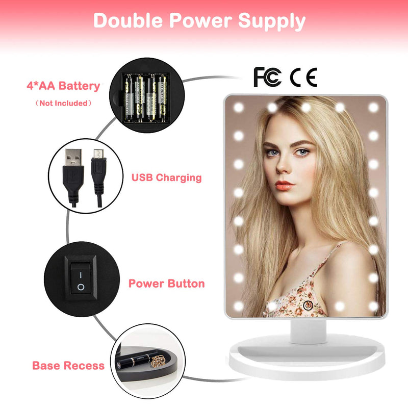 [Australia] - LED Lighted Makeup Mirror with 16 Led Lights Touch Screen Dimmable Brightness180 Rotation USB Battery Double Charge Countertop Cosmetics for Mothers Women Teen Girls Juniors White-one Side 