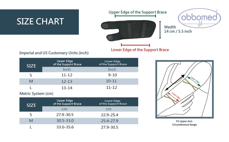 [Australia] - ObboMed MB-1850M Upper Arm Support Brace, Elbow Sleeve with Magnets. Support for Tennis and Golfer's Elbow, Workouts, Tendonitis, Arthritis (M: fit 12-13 inches / 30.5-33.0 cm arm) 