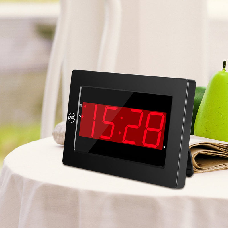 [Australia] - Timegyro Digital Wall Clock LED Alarm Clock Battery Powered Only with Snooze,12/24H,Auto Dim,Brightness Adjustable Functions(Black) 