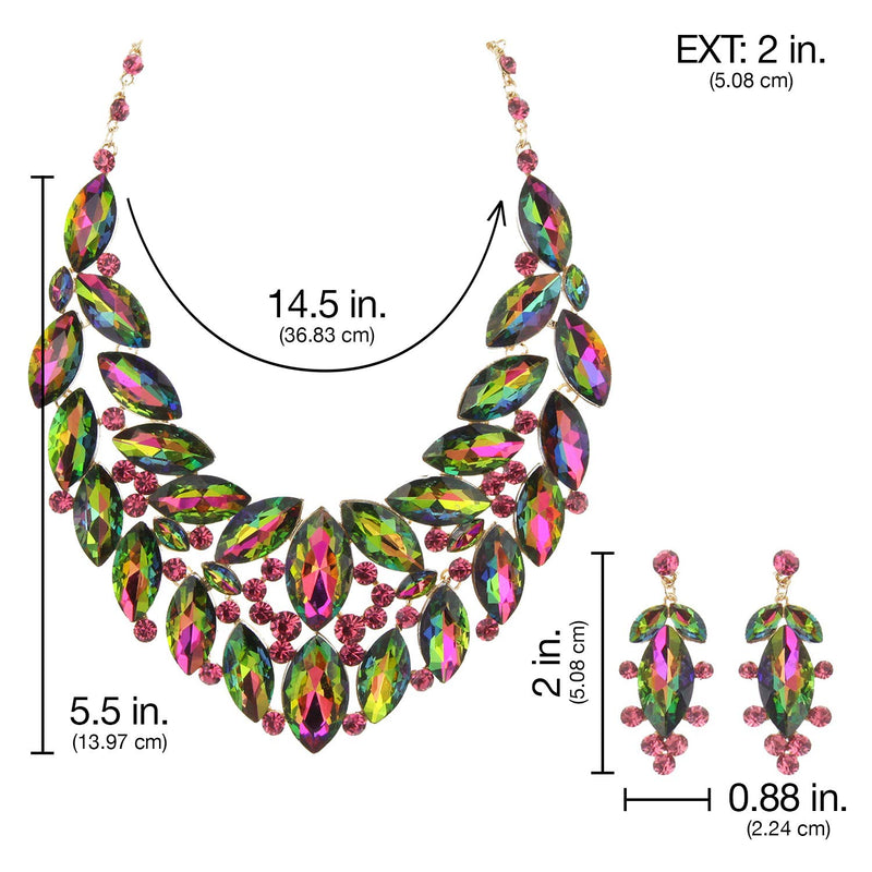 [Australia] - SP Sophia Collection Drop Collar Austrian Crystal Marquise Rhinestone Cluster Necklace and Stud Post Dangling Earring Set Rainbow 