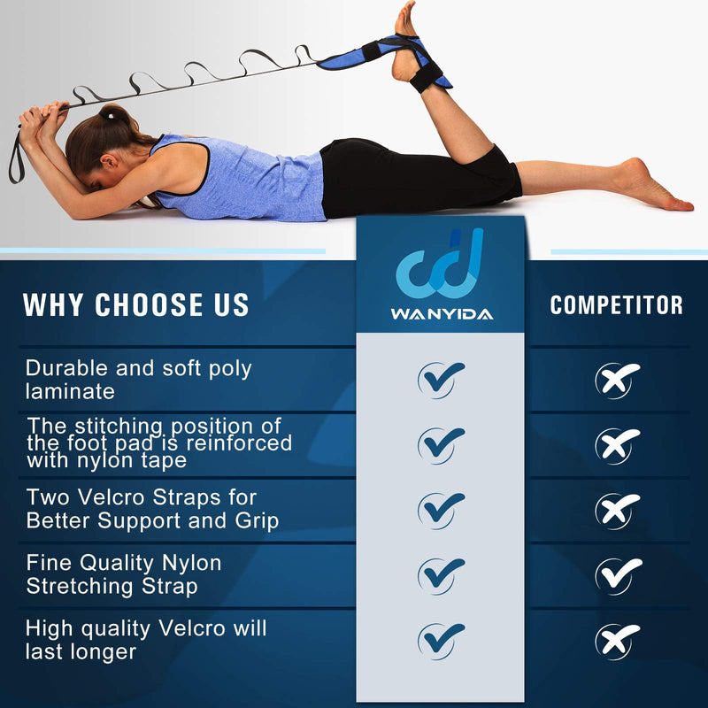 [Australia] - Foot and Calf Stretcher for Plantar Fasciitis, Achilles Tendonitis, Heel Spurs, Drop Foot. Yoga Stretching Strap for Leg, Thigh and Hamstring (Blue) Blue 
