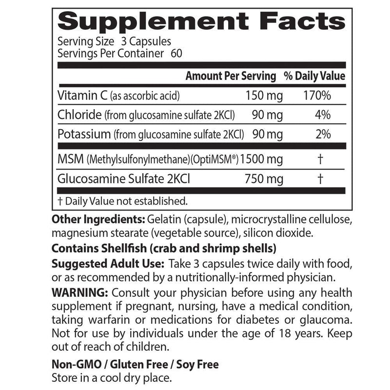 [Australia] - Doctor's Best Synergistic Glucosamine MSM with OptiMSM, Non-GMO, Gluten Free, Soy Free, Joint Support, 180 Caps (DRB-00070) 