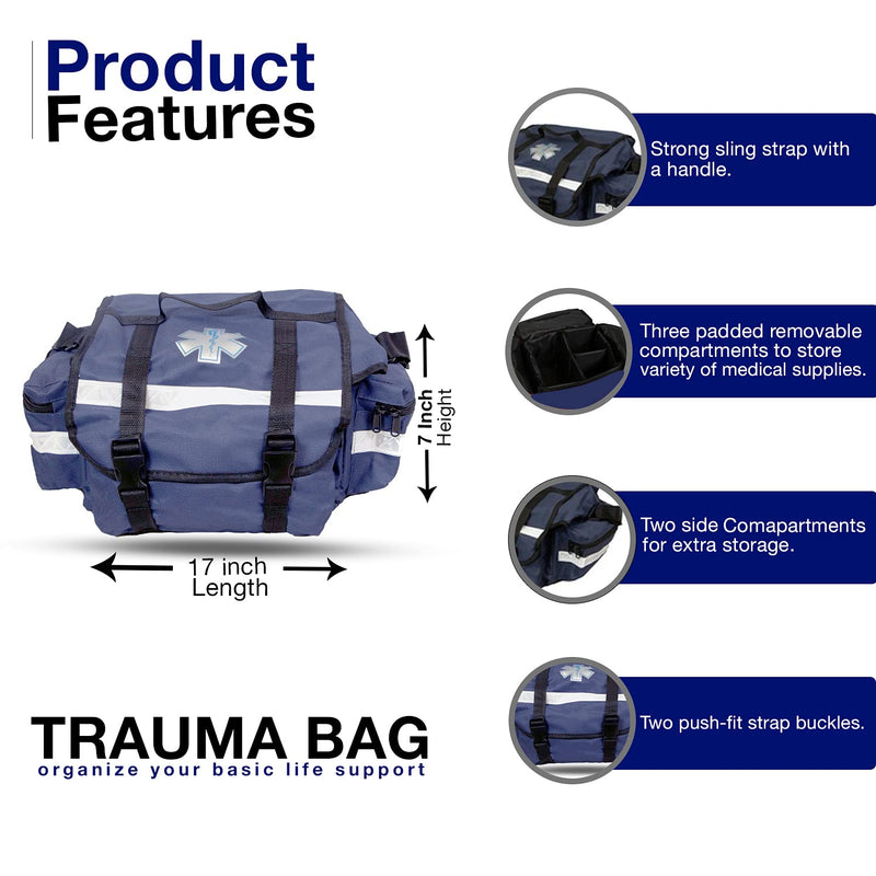 [Australia] - Primacare KB-RO74-R First Responder Bag for Trauma, Professional Multiple Compartment Kit Carrier for Emergency Medical Supplies, Red, 17 x 9 x 7 inches 