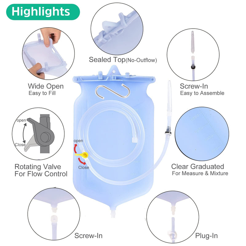 [Australia] - Sealable Silicone Enema Bag Kit 6Pcs Enema Nozzle Tips Colon Tube Replacement for Colon Cleansing Constipation Women Men, Clear Coffee Enema Kit Hot Water Bottle Bucket Douche Bag Backflow Prevention 