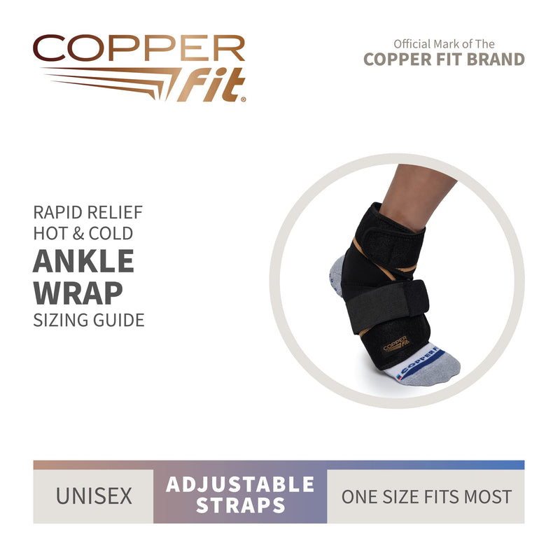 [Australia] - Copper Fit unisex adult Rapid Relief & Hot/Cold Ankle Foot Wrap with Hot Cold Pack, Black, One Size Fits Most US 