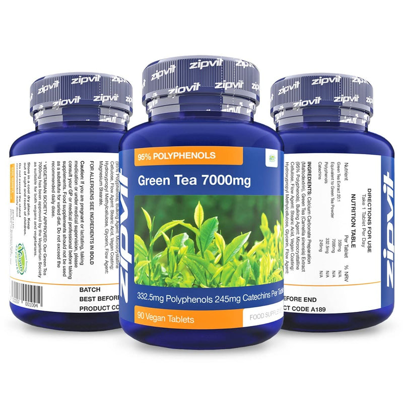 [Australia] - Green Tea Extract 7000mg Antioxidant, 95% Polyphenols. 90 Vegan Green Tea Tablets. 3 Months Supply. 