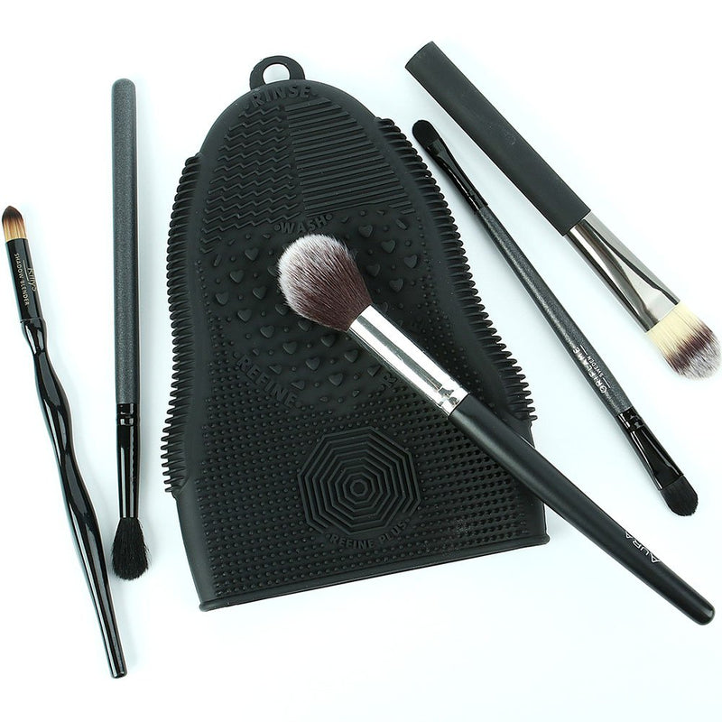 [Australia] - ScivoKaval Makeup Brush Cleaner Mat Mitt Glove Silicone Cosmetic Cleaning Scrubber Tool for Face Brushes and Eye Brush Washing Pad Black 