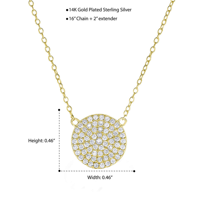 [Australia] - Spoil Cupid 14K Gold Plated 925 Sterling Silver Cubic Zirconia Disc Necklace With Circle Pendant 12mm Diameter, 18 Inch 