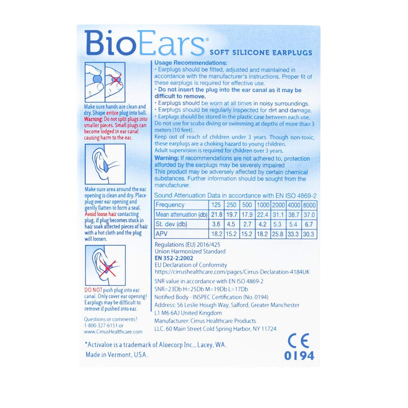 [Australia] - BioEars Soft Silicone Earplugs with ACTIValoe. Premium silicone. Protection from Water and Noise (3 Pairs) 3 Count (Pack of 1) 