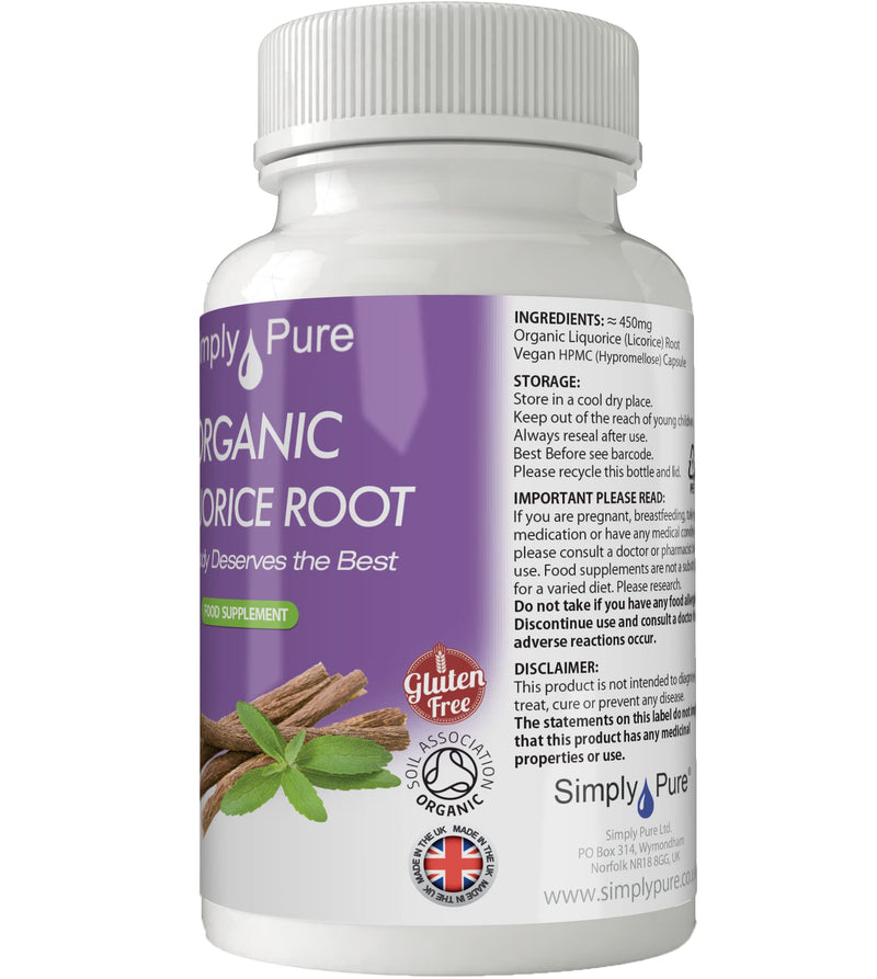[Australia] - Simply Pure Organic Liquorice Root Capsules x 90, 100% Natural Soil Association Certified, 450mg, Gluten Free, GM Free and Vegan. 