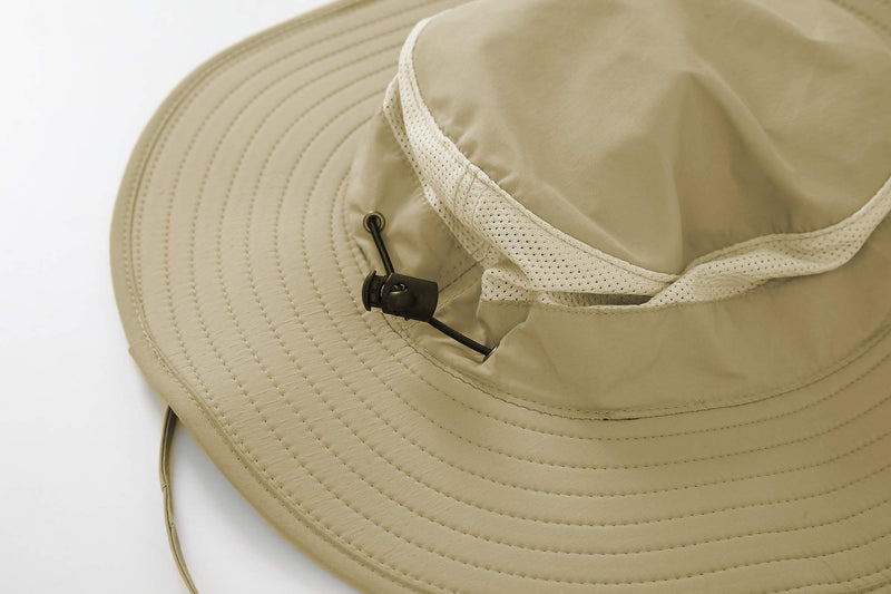 [Australia] - ZLYC Mens Outdoor Sun Protection Wide Brim Bucket Sun Hat Fishmen Cap with Neck Face Flap Khaki 
